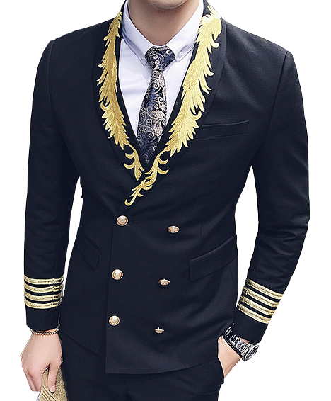 2023 Mens Black And Gold Blazer Double Breasted And Golden Floral Lapel | PILAEO